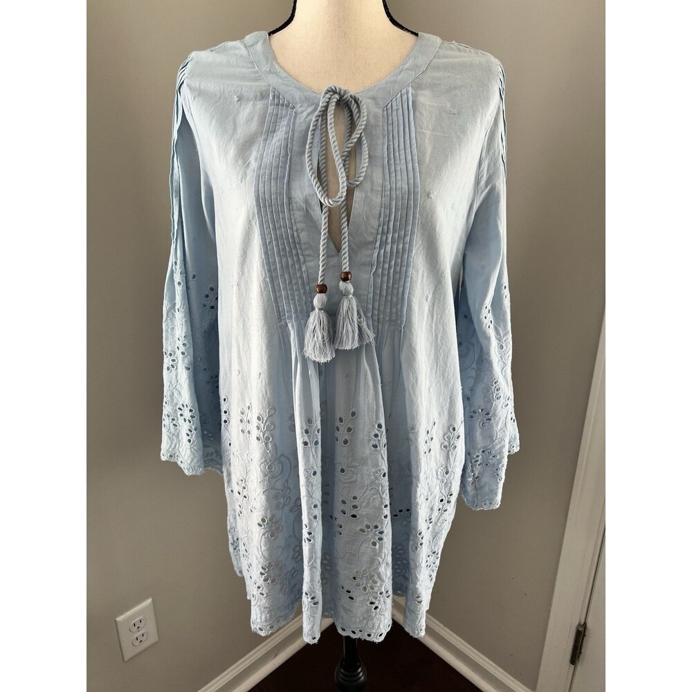 NWT Gallabia Eyelet Kameroon Shirt Pale Blue Size Large